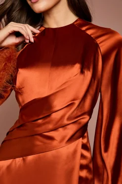 Coast Robe Longue En Satin À Bordure De Plumes<Femme Satin Et Dentelle|Robes À Manches Longues