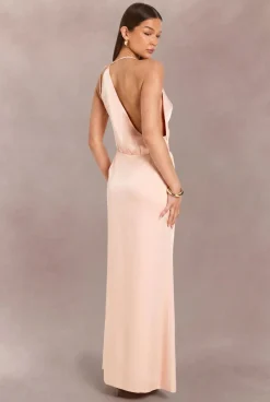 Robe Longue En Satin Col Bénitier Dos Nu
