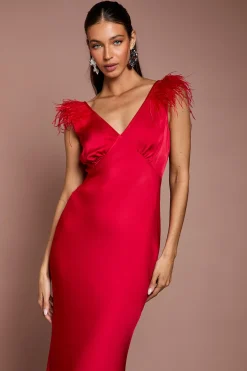 Coast Robe Longue En Satin Col V Avec Détail D'épaules À Plumes<Femme Satin Et Dentelle|Robes
