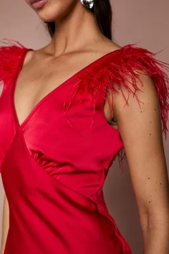 Coast Robe Longue En Satin Col V Avec Détail D'épaules À Plumes<Femme Satin Et Dentelle|Robes