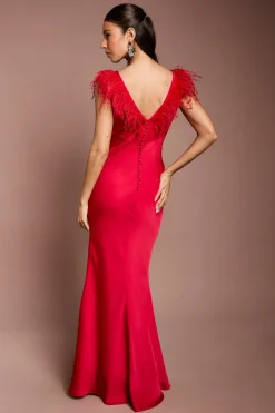 Coast Robe Longue En Satin Col V Avec Détail D'épaules À Plumes<Femme Satin Et Dentelle|Robes