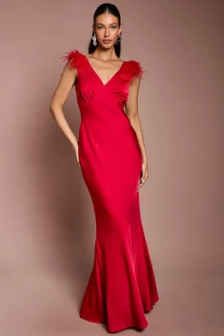 Coast Robe Longue En Satin Col V Avec Détail D'épaules À Plumes<Femme Satin Et Dentelle|Robes