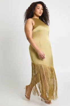 Robe Longue En Satin À Dos Drapé Avec Pompons Grande Taille