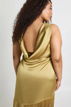 Robe Longue En Satin À Dos Drapé Avec Pompons Grande Taille