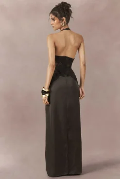 boohoo Robe Longue En Satin Et Dentelle Avec Panneaux Galbants<Femme Satin Et Dentelle|Robes