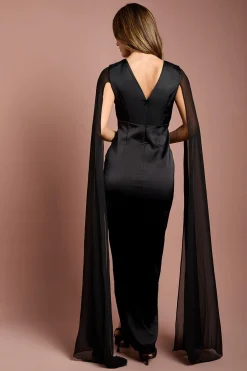 Coast Robe Longue en Satin à Manches Cape<Femme Satin Et Dentelle|Robes Bal De Promo