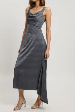 KarenMillen Robe Longue En Satin Martelé À Col Bénitier Et Bretelles Tissées<Femme Satin Et Dentelle|Robes