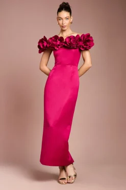 Robe Longue en Satin Structurée avec Corsage 3D
