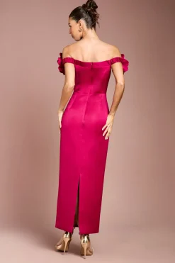Robe Longue en Satin Structurée avec Corsage 3D