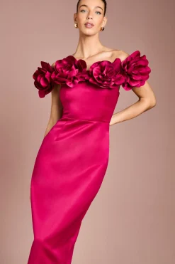 Robe Longue en Satin Structurée avec Corsage 3D