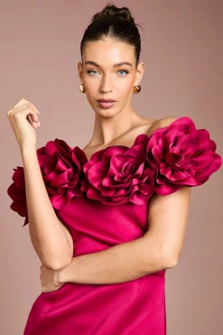 Robe Longue en Satin Structurée avec Corsage 3D