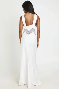 Robe Longue En Satin Texturé Froissé Et Dentelle