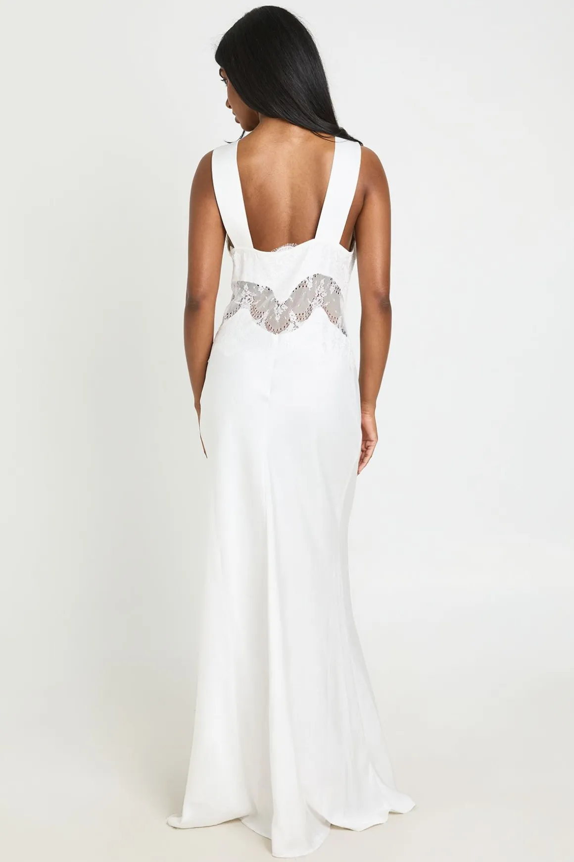 Robe Longue En Satin Texturé Froissé Et Dentelle