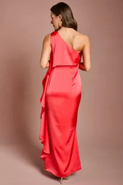Robe Longue En Satin À Une Épaule Effet Cascade