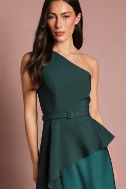 Robe Longue En Satin À Une Épaule Avec Détail De Volants