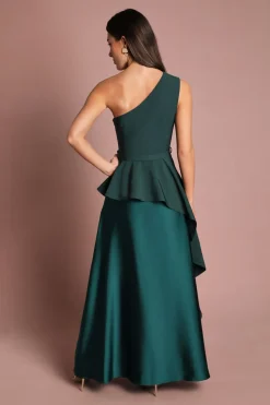 Robe Longue En Satin À Une Épaule Avec Détail De Volants