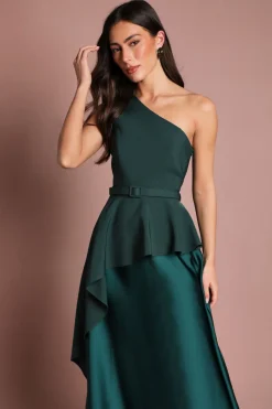 Robe Longue En Satin À Une Épaule Avec Détail De Volants