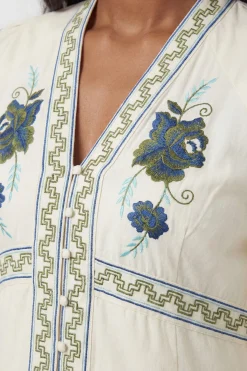 Robe Longue En Sergé De Coton Tissé Brodé