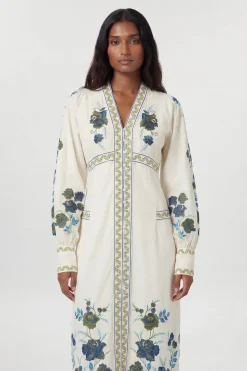 Robe Longue En Sergé De Coton Tissé Brodé