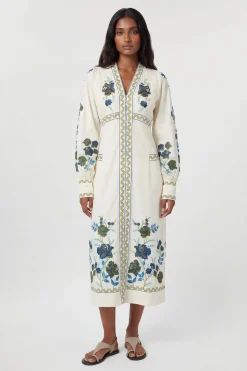 Robe Longue En Sergé De Coton Tissé Brodé