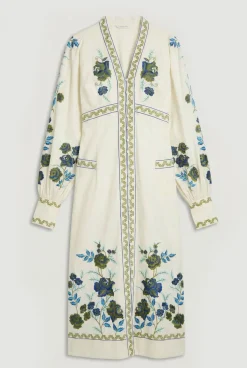 Robe Longue En Sergé De Coton Tissé Brodé