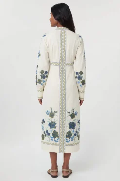Robe Longue En Sergé De Coton Tissé Brodé