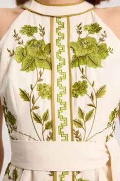 Robe Longue En Sergé De Coton Tissé Brodée De Petites Roses