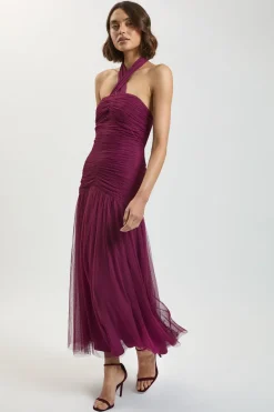 Robe Longue En Tulle À Encolure Américaine