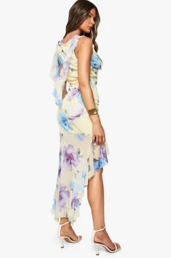 boohoo Robe Longue En Tulle Fleuri Froncé<Femme Robes|Robes Longues