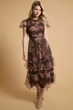 Oasis Robe Longue En Tulle Imprimé<Femme Robes À Manches Longues|Robes