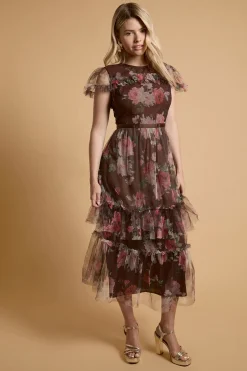 Oasis Robe Longue En Tulle Imprimé<Femme Robes À Manches Longues|Robes