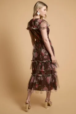 Oasis Robe Longue En Tulle Imprimé<Femme Robes À Manches Longues|Robes