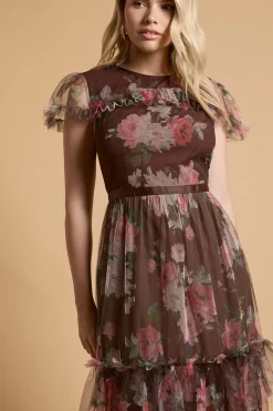Oasis Robe Longue En Tulle Imprimé<Femme Robes À Manches Longues|Robes