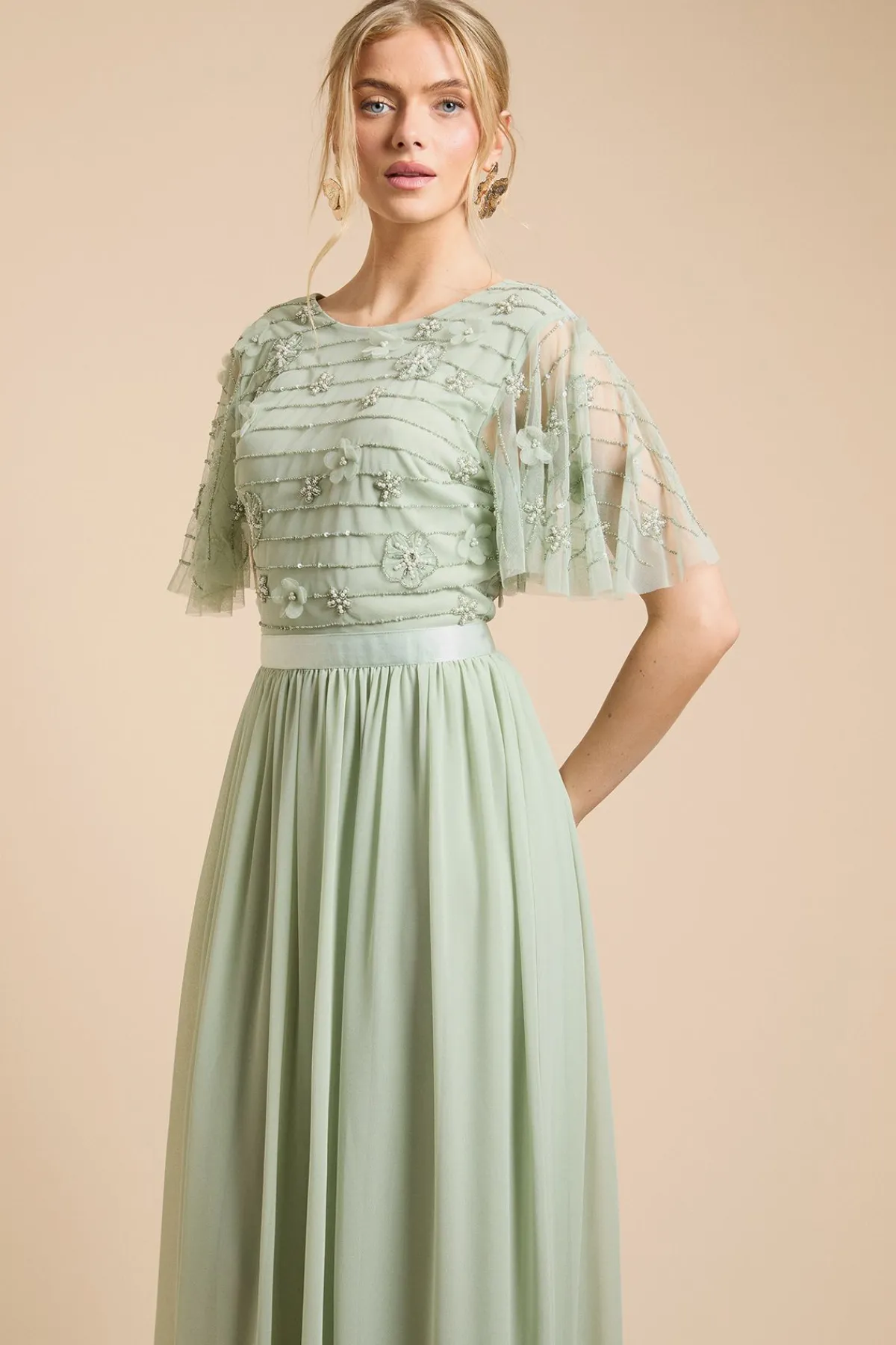 Oasis Robe Longue En Tulle À Manches Papillon Et Ornements Floraux<Femme Robes|Robes Longues