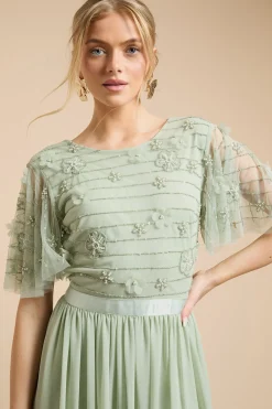 Oasis Robe Longue En Tulle À Manches Papillon Et Ornements Floraux<Femme Robes|Robes Longues