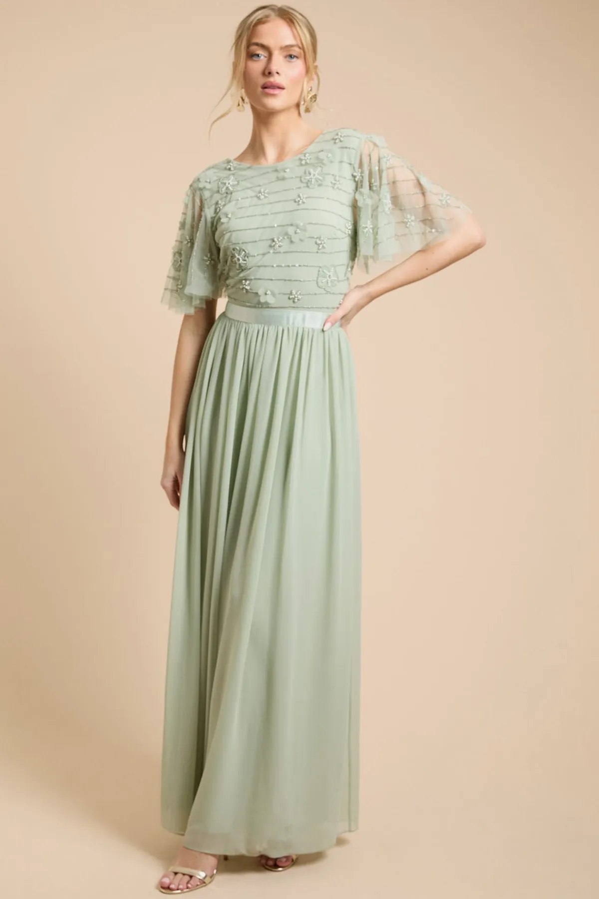 Oasis Robe Longue En Tulle À Manches Papillon Et Ornements Floraux<Femme Robes|Robes Longues