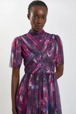 KarenMillen Robe Longue En Tulle À Motif Floral Flou Avec Détail Croisé<Femme Toutes Les Robes|Robes Longues