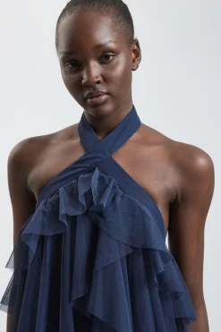 KarenMillen Robe Longue En Tulle Superposé Avec Encolure Américaine<Femme Robes|Robes De Soirée Chic