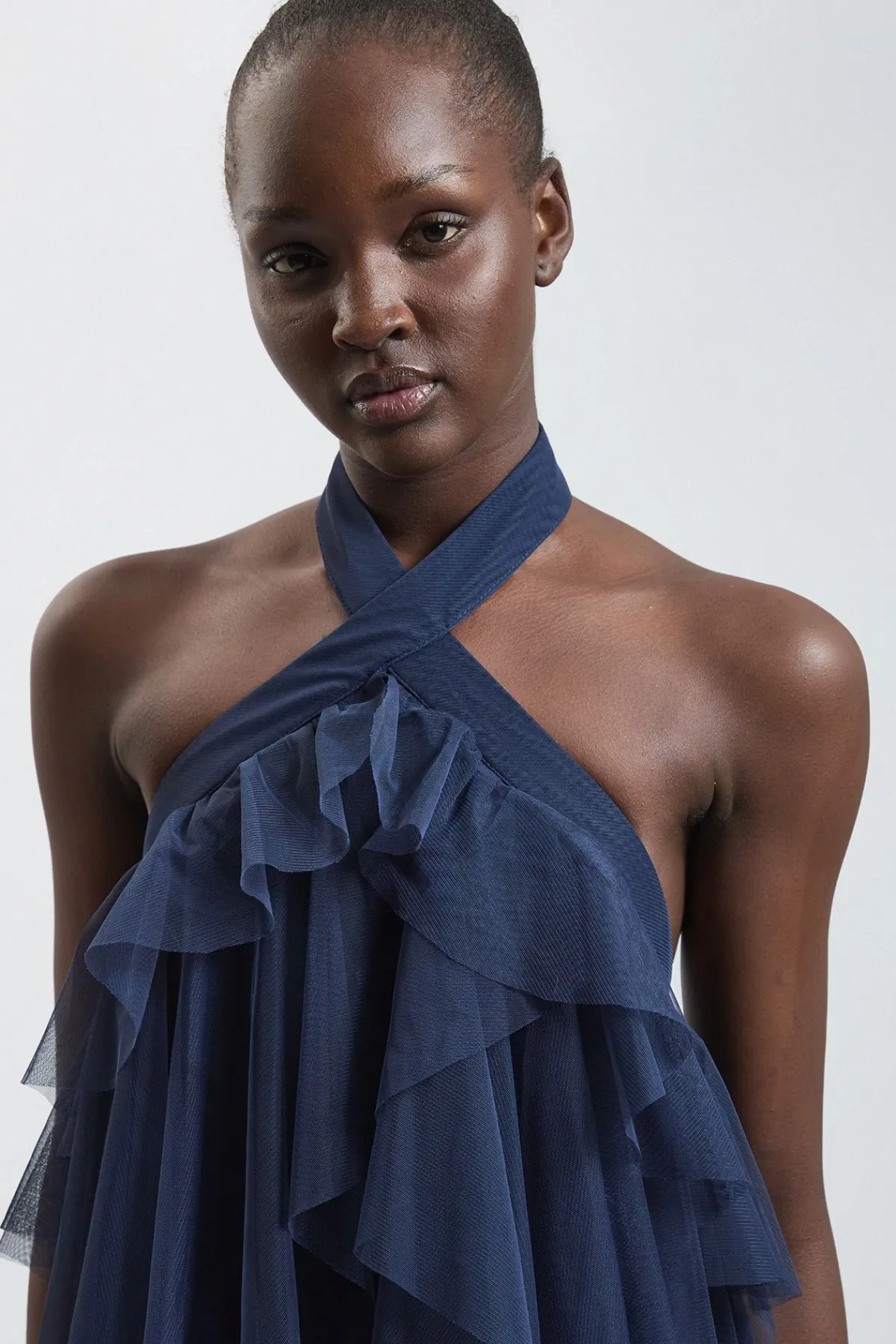 KarenMillen Robe Longue En Tulle Superposé Avec Encolure Américaine<Femme Robes|Robes De Soirée Chic