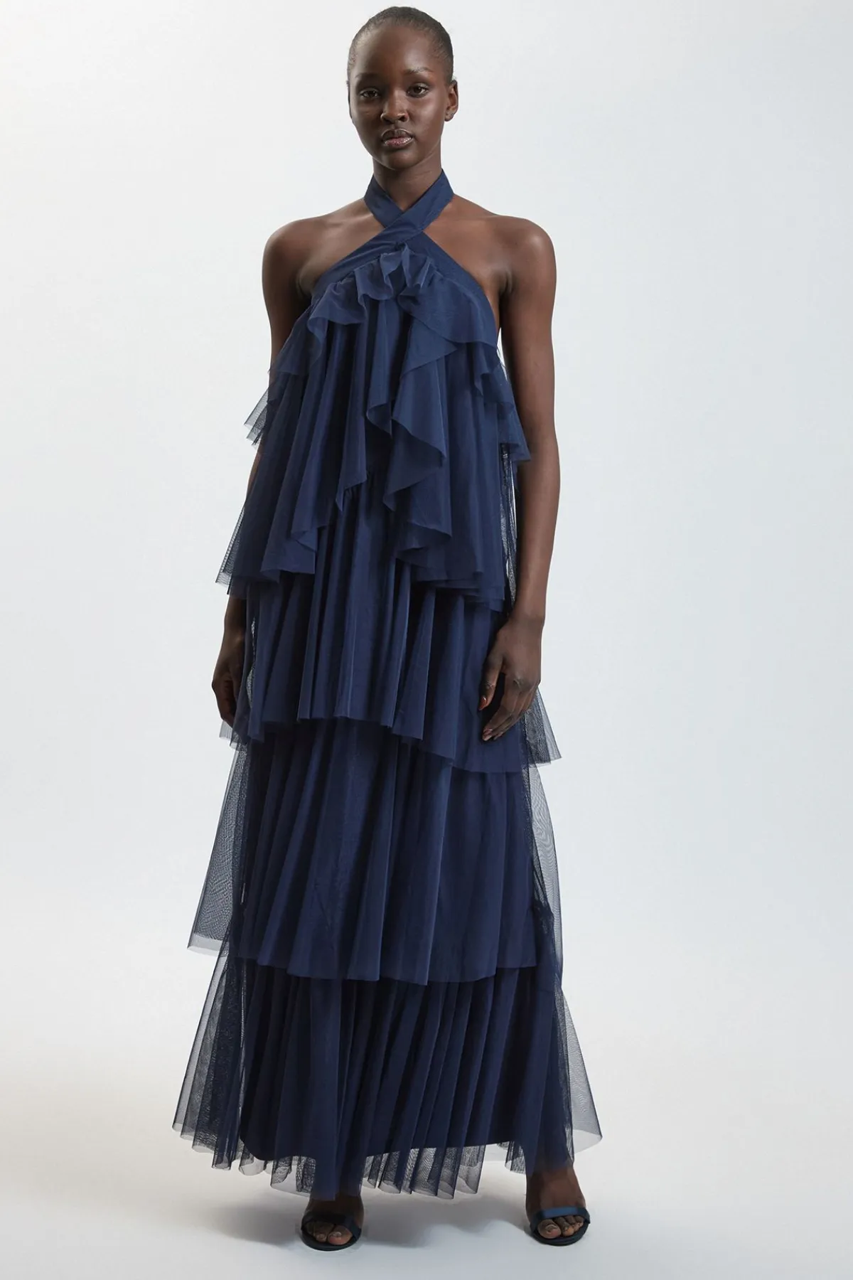 KarenMillen Robe Longue En Tulle Superposé Avec Encolure Américaine<Femme Robes|Robes De Soirée Chic