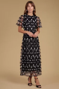 Robe Longue En Tulle À Volants Et Imprimé À Pois Petite Taille