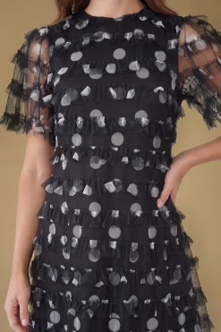 Robe Longue En Tulle À Volants Et Imprimé À Pois Petite Taille