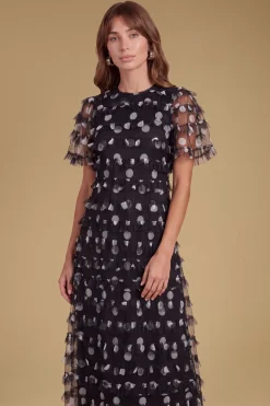 Robe Longue En Tulle À Volants Et Imprimé À Pois Petite Taille