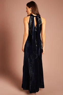 Coast Robe Longue En Velours À Col Licou Ornée De Motifs Floraux<Femme Toutes Les Robes|Robes