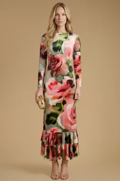 Robe Longue En Velours Imprimé Roses