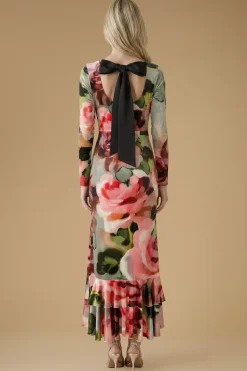 Robe Longue En Velours Imprimé Roses