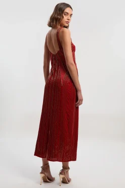 Robe Longue en Velours Ornée à Bretelles
