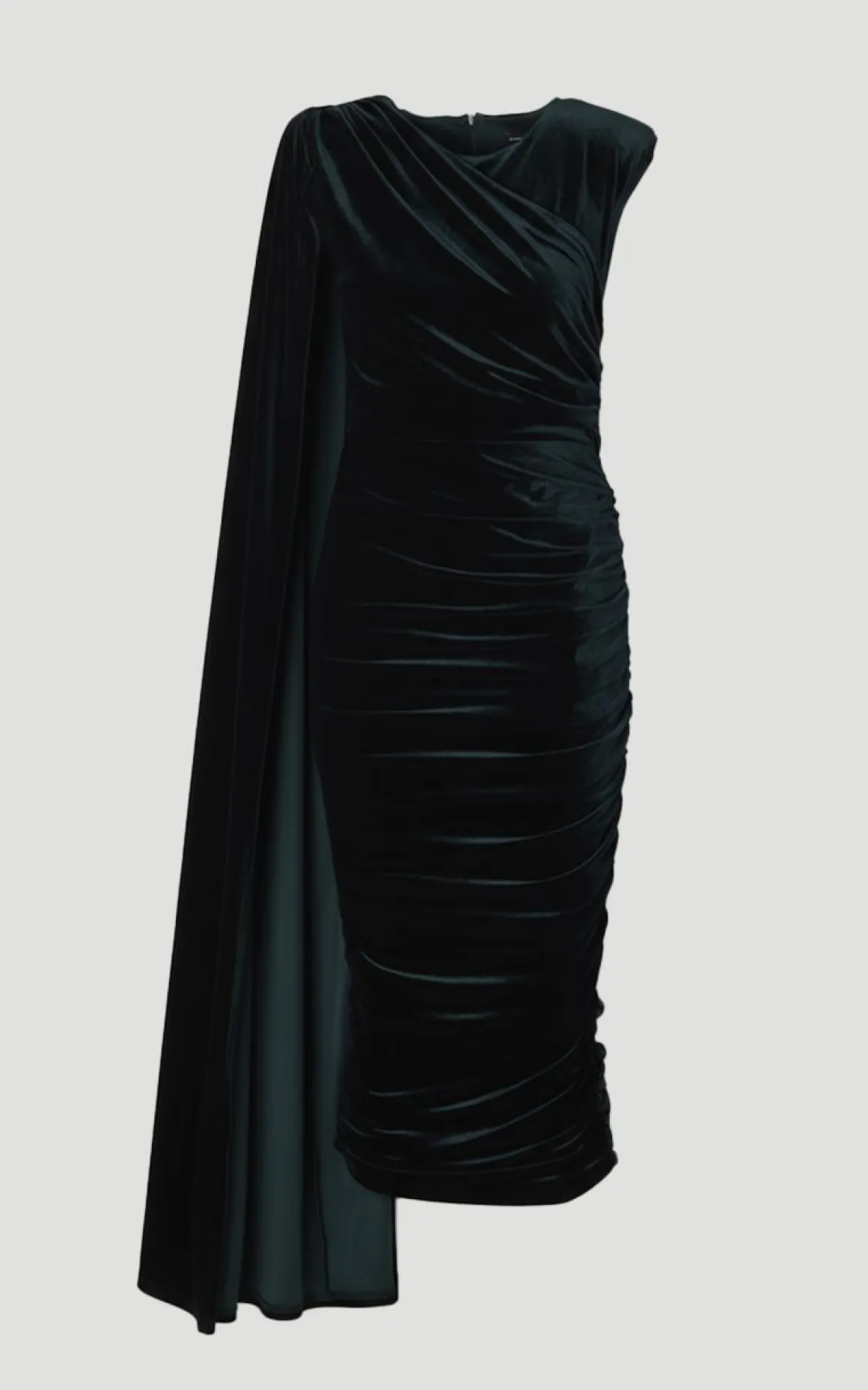Robe Longue en Velours Stretch à Col Rond et Épaules Cape