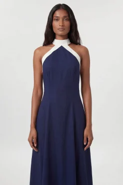 Robe Longue En Viscose Lin Tissé À Col Licou