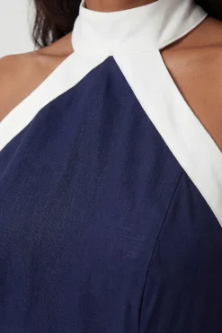 Robe Longue En Viscose Lin Tissé À Col Licou